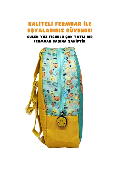 Universal Smiley Baby Lisanslı Sevimli Hayvanlar Desenli Tek Bölmeli Anaokul-kreş İçin Polyester Bebek Sırt Çantası -çok Renkli