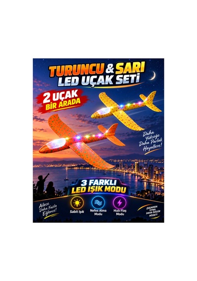 2 Li Led Işıklı Köpük Uçak Seti - Büyük Boy-turuncu & Sarı Hafif Dayanıklı Fırlatma Uçağı Açık Hava Oyuncağı - 921733635