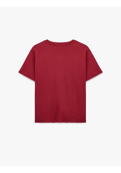 Koton Regular Fit Pamuklu Aksesuar Detaylı Kısa Kollu Bisiklet Yaka Tişört Bordo 6sak50418ek