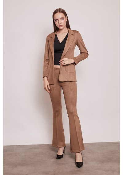 Süet Kumaş Cep Detaylı Düğmeli Şık Blazer Ceket-camel CAMEL