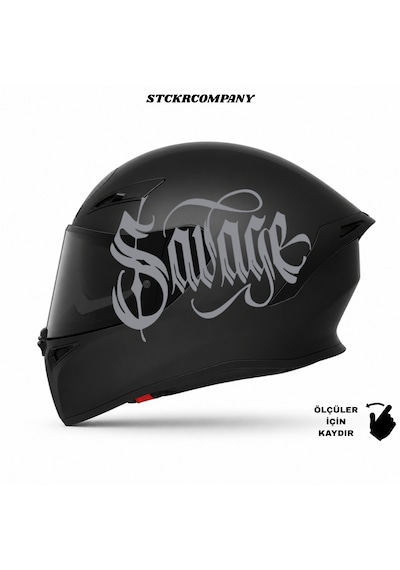Savage Kask Sticker Motor Kaskı İçin Premium Yazı Sticker Gri