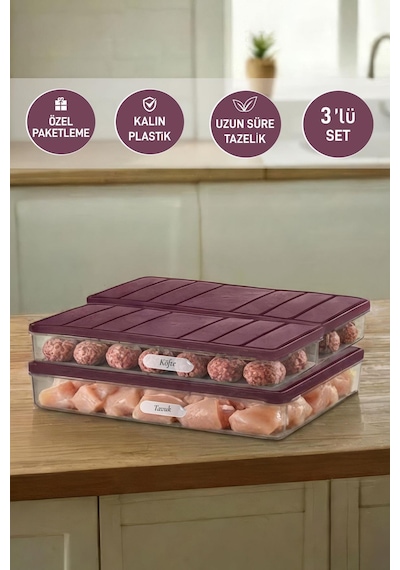Selka Home 3'lü Set ( 1 Adet 2,25 2 Adet 1 Lt. ) Nora Organizer Buzdolabı Buzluk Düzenleyici Saklama Kabı