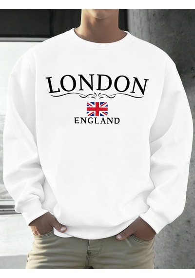 Startmore Startmorelondra İngiltere Bayrağı Baskı Kazak Erkekler Için Sonbahar Gevşek Gündelik Giyim Hipster Yum Beyaz