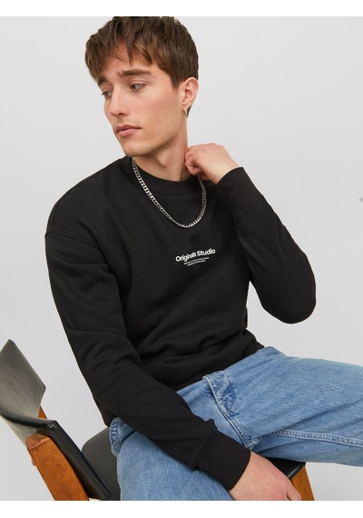 Jack & Jones Erkek Yazı Detaylı Bisiklet Yaka Sweatshirt - 12241694 Siyah