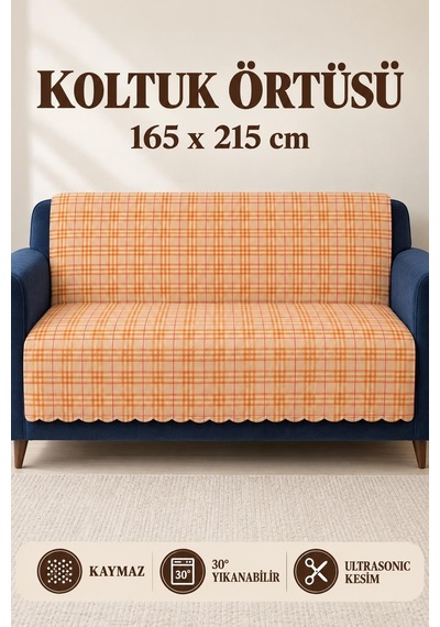 Çok Amaçlı Kadife Koltuk Örtüsü Kaymaz Süngerli 165x215 Cm Modern Bohem Çekyat Şalı Piknik Masa Örtüsü Alk4 Turuncu