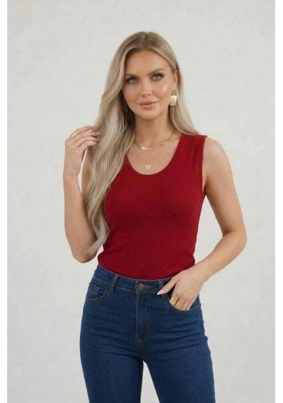 Hashtag Kadın Prenses Yaka Sıfır Kol Body Günlük Viskon Kumaş Bordo
