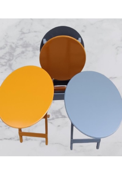1448bng90127çanta Zigon Sehpa Oval Model Dörtlü Ahşap Mdf Hardal Ve Gri Renk Uyumu El Yapımı