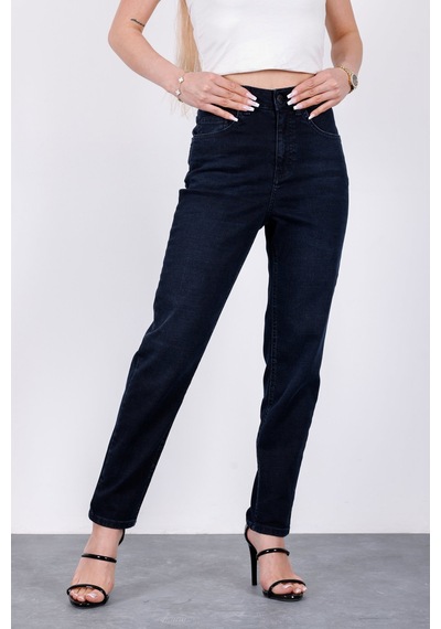 HLT Jeans Lacivert Kadın Mom Jean Yüksek Bel Likralı Esnek Kot Pantolon Anna-2076