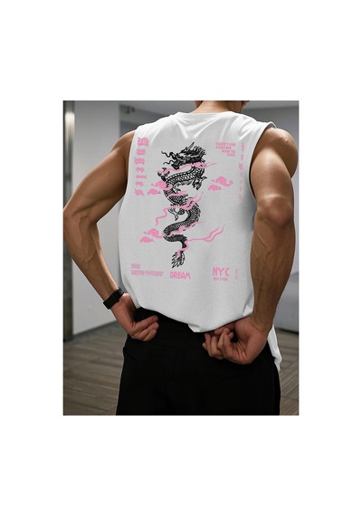 Caddemia Yaz Eğlence Sporları Fitness Geniş Ejderha Ve Mektup Desen Baskılı Rahat Nefes Yuvarlak Beyaz Caddemia Yaz Eğlence Sporları Fitness Geniş Ejderha Ve Mektup Desen Baskılı Rahat Nefes Yuvarlak Beyaz