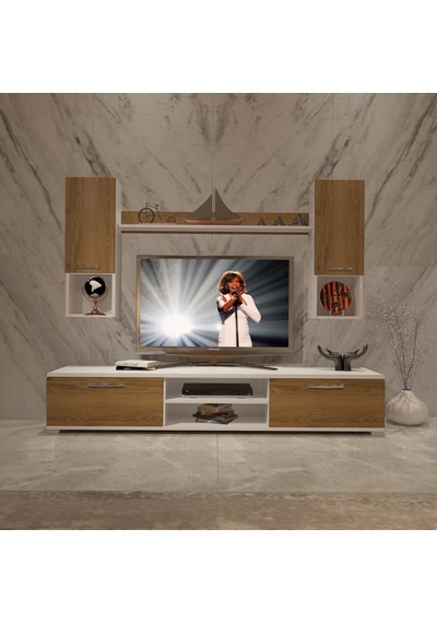 Decoraktiv Eko 5da Mdf Dvd Tv Ünitesi Tv Sehpası - Beyaz Pera Beyaz - Meşe