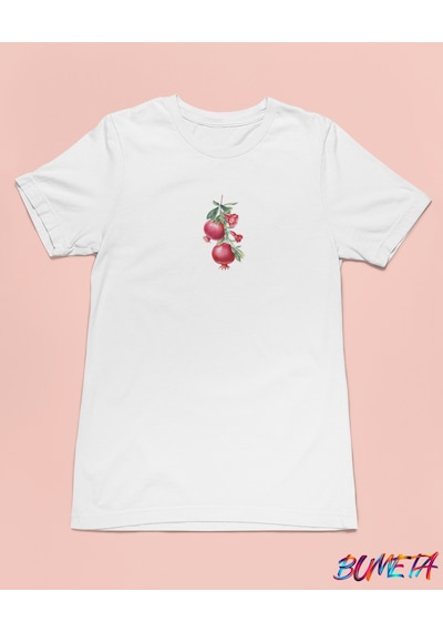 Bumeta Narlar Minimal Meyve Unisex Tişört T-shirt Beyaz