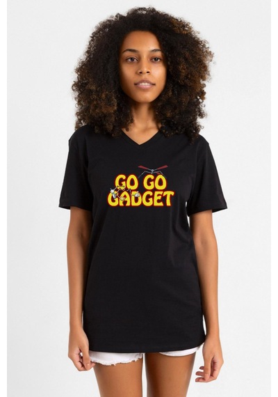 Inspector Gadget Go Go Gadget Siyah Kadın V Yaka Tshirt SIYAH