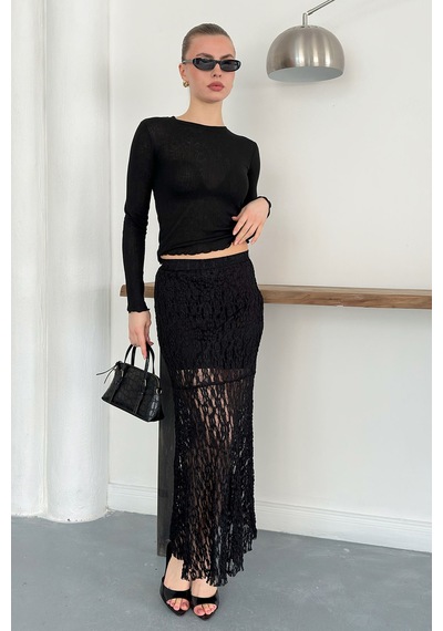 Verymoda Dantel Abiye Etek F1887 Siyah