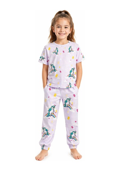 Harıbo Haribo Lisanslı Unicorn Desenli Kısa Kollu Pijama Takımı Lila