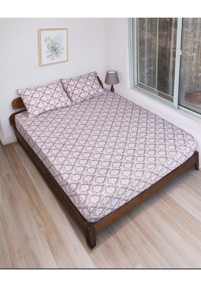 Desenli Lastikli Çarşaf Seti 100 200 Cm + 1 Adet 50 70 Cm Yastık Kılıfı Mor