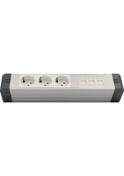 Amp Connect Alüminyum Profil Yatay Donatılmış Brotik 3'li Blok Priz + 3 Cat3 Telefon Veya Cat5 Cat6 Data Prizi