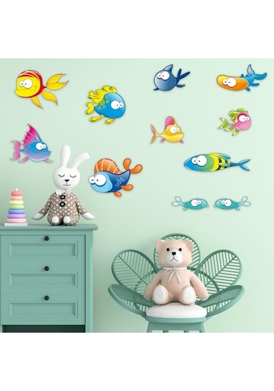Tilki Dünyası Komik Balıklar Duşakabin Ve Banyo Çocuk Odası Dekoratif Duvar Sticker Yapışkanlı Folyo Diğer