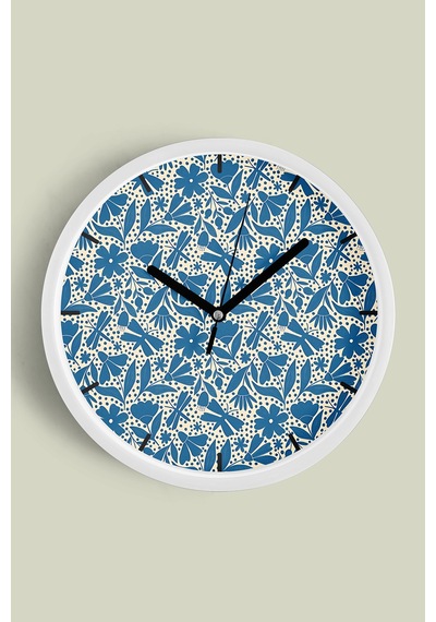 Soyut Renkli Çiçek Temalı Modern Duvar Saati - 35cm - Önü Camlı Beyaz Kasa - Sessiz Mekanizma-jh0108 Beyaz