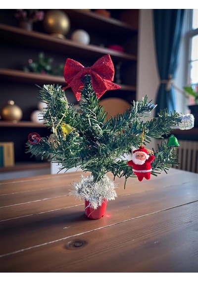 Bukıro Mini Yılbaşı Ağacı, Led Işıklı, Kırmızı Saksılı, Yeşil Ve Kırmızı, 25 Cm, Plastik Yapay Çam, No Diğer
