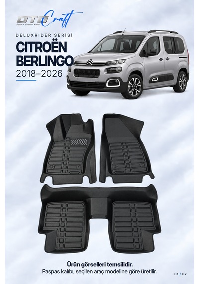 Otocraft Citroën Berlingo 2018-2026 Araca Özel Deluxrider Lüks Havuzlu Paspas Tam Set 3 Parça