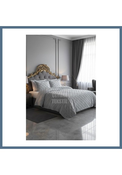 Buradabulabilirsin Çift Kişilik Yatak Örtüsü Gri 3 Parça Yatak Örtüsü Bedspread Bbz