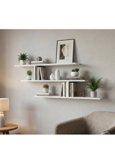 3 Katlı Minimalist Dekor Raf Sistemi Beyaz