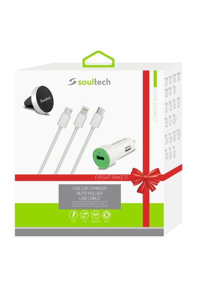 Soultech Araç Şarjı+3 Usb Kablo+araç Tutucu