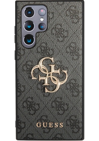 Galaxy Uyumlu S24 Ultra Kılıf Guess Lisanslı Pu Deri Yazı Ve 4g Metal Logolu Desenli Kapak Kahverengi