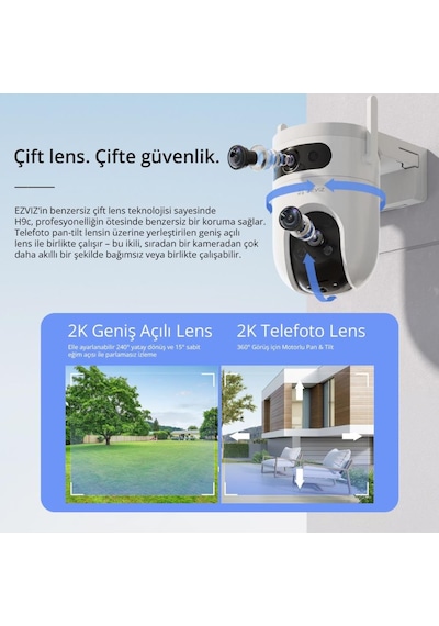 Ezviz H9c Dual 3mp 2k Çift Lensli 360 Dönebilen Dış Mekan Wi-fi Kamerası, Yapay Zeka İnsan Ve Araç Algılama, Renkli Gece Görüşü
