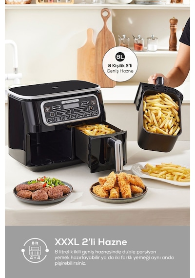 Karaca Air Pro Cook Duo Tandır XXXL 4+4 Litre Airfryer Fritöz 8 Kişilik