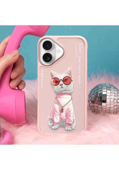 Apple Uyumlu iPhone 16 3d Gerçek Nakışlı Kabartmalı Gözlük Ve Zincir Detaylı Premium Kedi Desenli Kılıf Şeffaf Apple Uyumlu iPhone 16 3d Gerçek Nakışlı Kabartmalı Gözlük Ve Zincir Detaylı Premium Kedi Desenli Kılıf Şeffaf