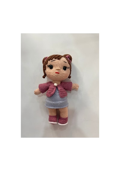 Afra Amigurumi El Örgüsü Bebek 20 Cm Tığ İşi Şirin Kıyafetli Hediyelik Oyuncak Bebek Gülkurusu-gri