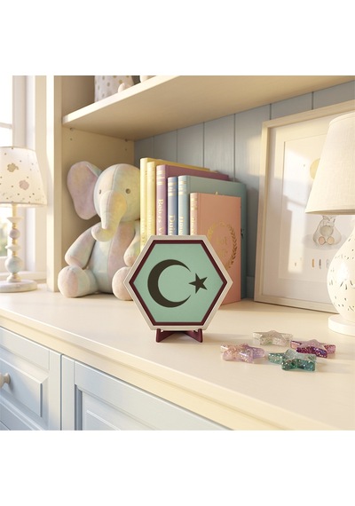 Minimalist Ay Yıldız Temalı Dekoratif Parça, Çalışma Masaları İçin Estetik Süs 10x10 Cm, Açık Yeşil