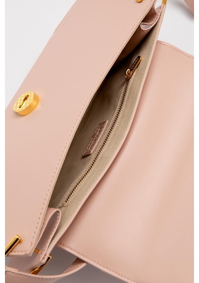 Pembe Oval Gold Aksesuarlı Omuz Çantası Pembe