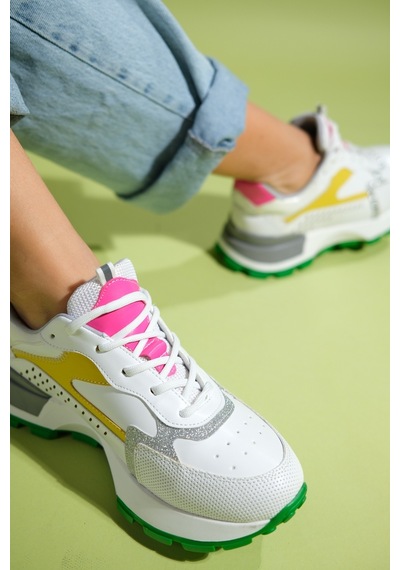 Luvishoes Blaj Beyaz Sarı Multi Kadın Spor Ayakkabı Beyaz - Sarı