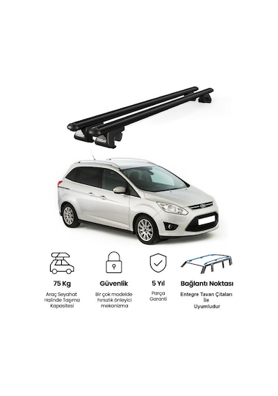 Venüs Ford Grand C-max 2010-2019 Uyumlu Siyah Ara Atkı Port Bagaj Tavan Barı