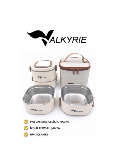 Valkyrie 1300 Ml 2 Katlı Paslanmaz Çelik Yemek Kabı Termal Taşıma Çantalı, Sızdırmaz, Bpa İçermez Krem