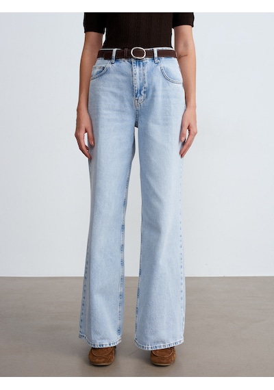 Dilvin 72288 Pamuk Kemerli Wide Leg Jean-mavi 34