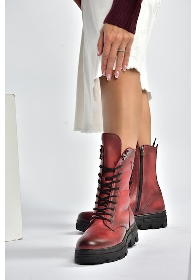 Fox Shoes V999049103 Kırmızı Hakiki Deri Kadın Postal Bot Kırmızı-hakiki Deri