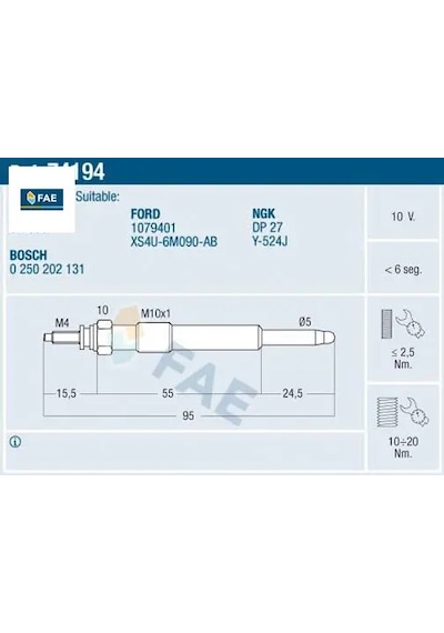 Kızdırma Bujisi Fıesta Iv-focus-focus Iı-connect-cmax-smax-galaxy-mondeo 1.8 Tdci/1.8 D Fae Xs4u6m090ab / 1079401
