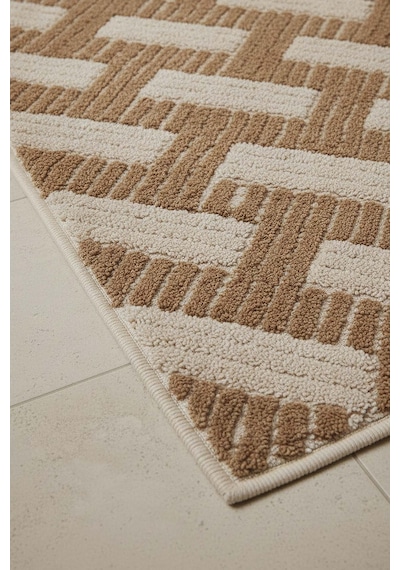 Çizgili Rustik 2 Li Banyo & Klozet Paspas Takımı Kahverengi