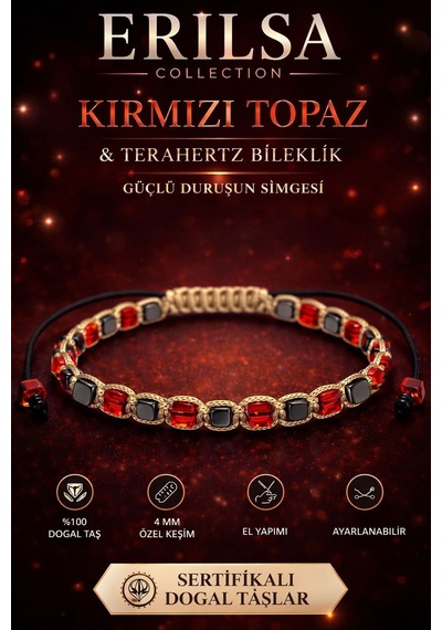 Sertifikalı Kırmızı Topaz Terahertz Bileklik 4 Mm Küp Kesim Doğ Çok Renkli