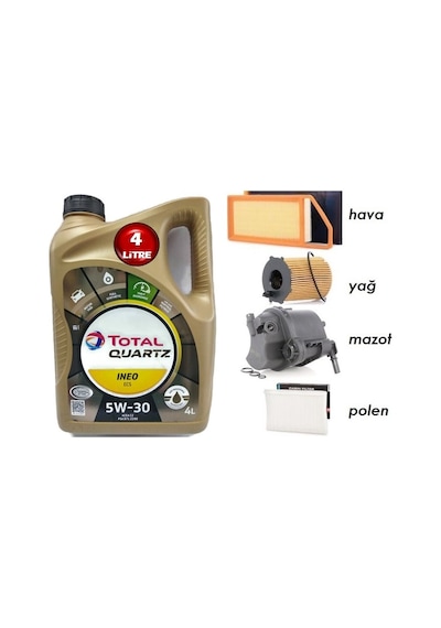 Total Quartz Ineo Ecs 5W-30 Partiküllü Motor Yağı 4 L + Peugeot 207 1.4 Dizel Yağ Bakım Seti
