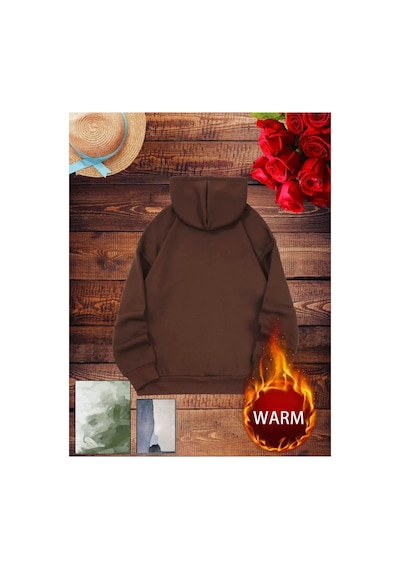 Medinenur Fermuar Desenli Kedili Kapüşonlu Oversize Sweatshirt Kahverengi
