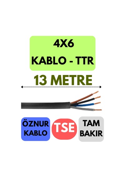 Öznur 4x6 Ttr Kablo Metre Seçenekli Siyah - 13 Metre