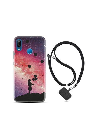 Huawei P20 Lite Kılıf Boyun Askılı Flowers Cat 2 1349