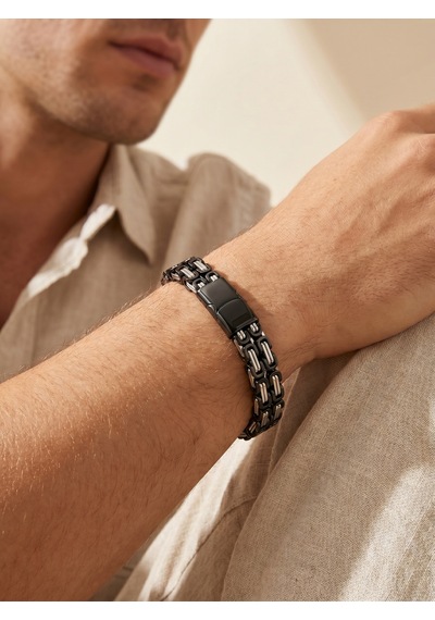 Kral Model Çelik Zincir 4mm Çiftli Erkek Premium Maskülen Hediye Bileklik 01839 Siyah