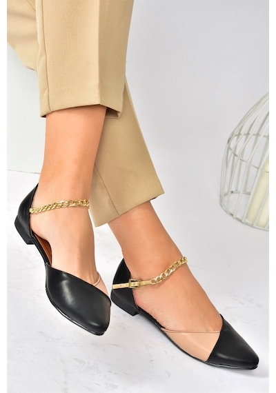 Fox Shoes Siyah/ten Zincir Detaylı Kadın Babet P726054509 Siyah