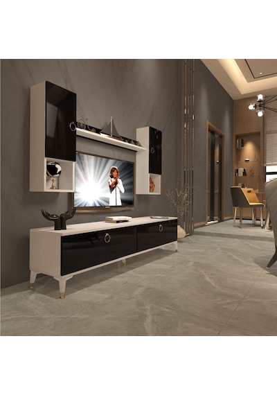 Decoraktiv Eko 5da Mdf Std Gold Tv Ünitesi Tv Sehpası Beyaz - Siyah