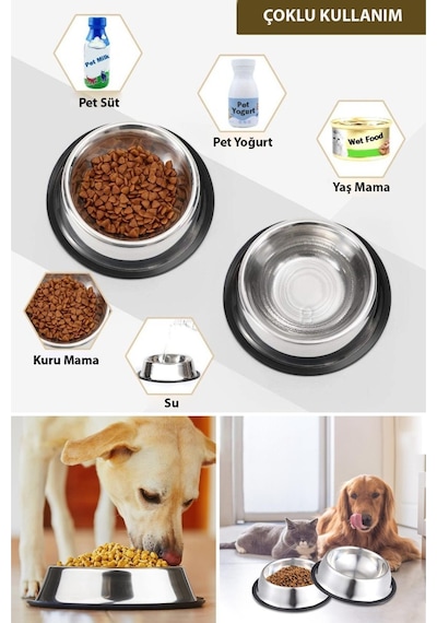 Technojet 2 Adet Metal Kedi ve Köpek Mama Su Kabı 18 cm